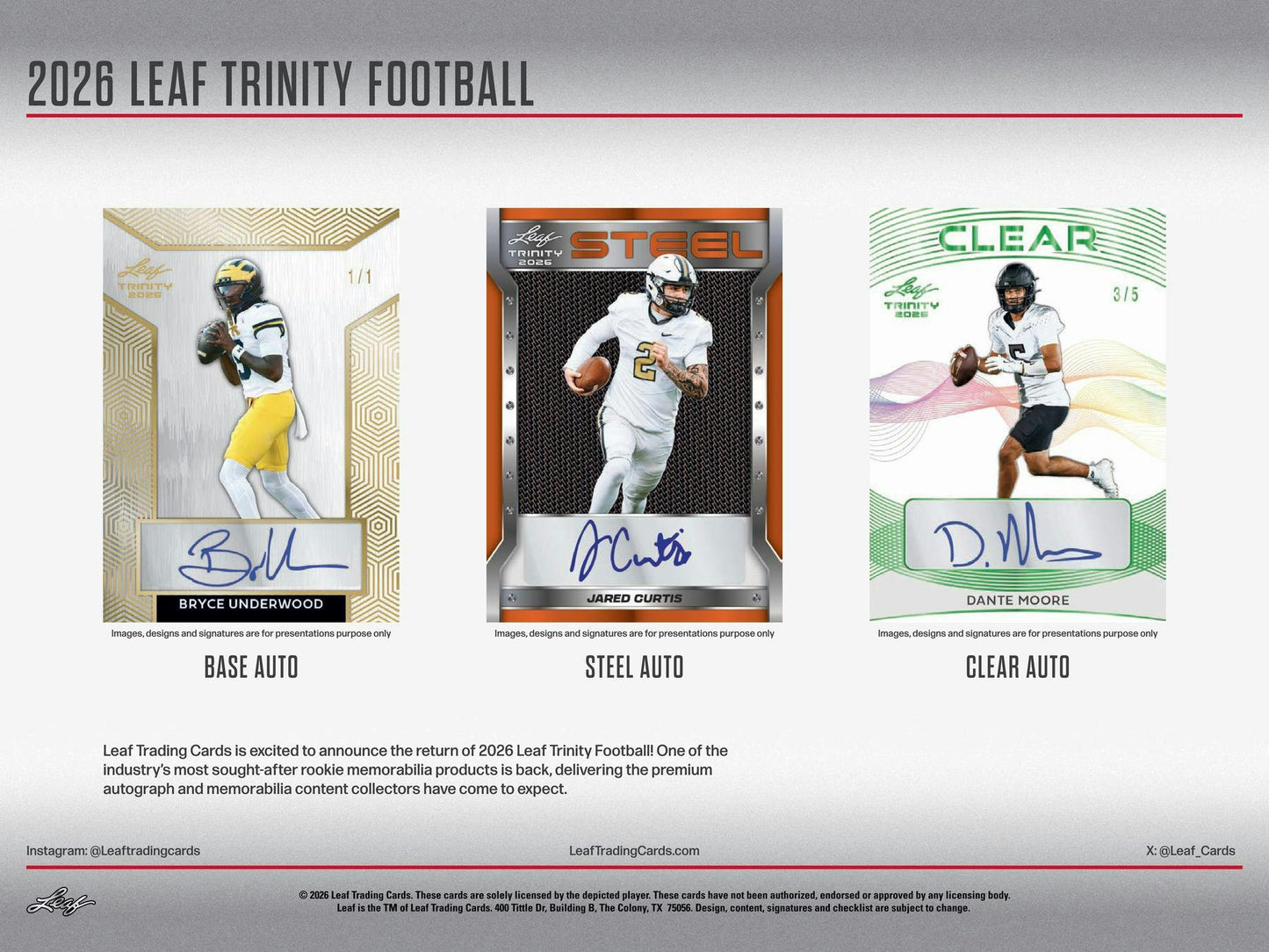 2026 Leaf Trinity Football Hobby Box | Columbia Sports Cards | Columbia Hobby - Sports Card Boxes - Toploaders - Card Savers.