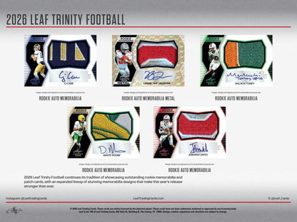 2026 Leaf Trinity Football Hobby Box | Columbia Sports Cards | Columbia Hobby - Sports Card Boxes - Toploaders - Card Savers.
