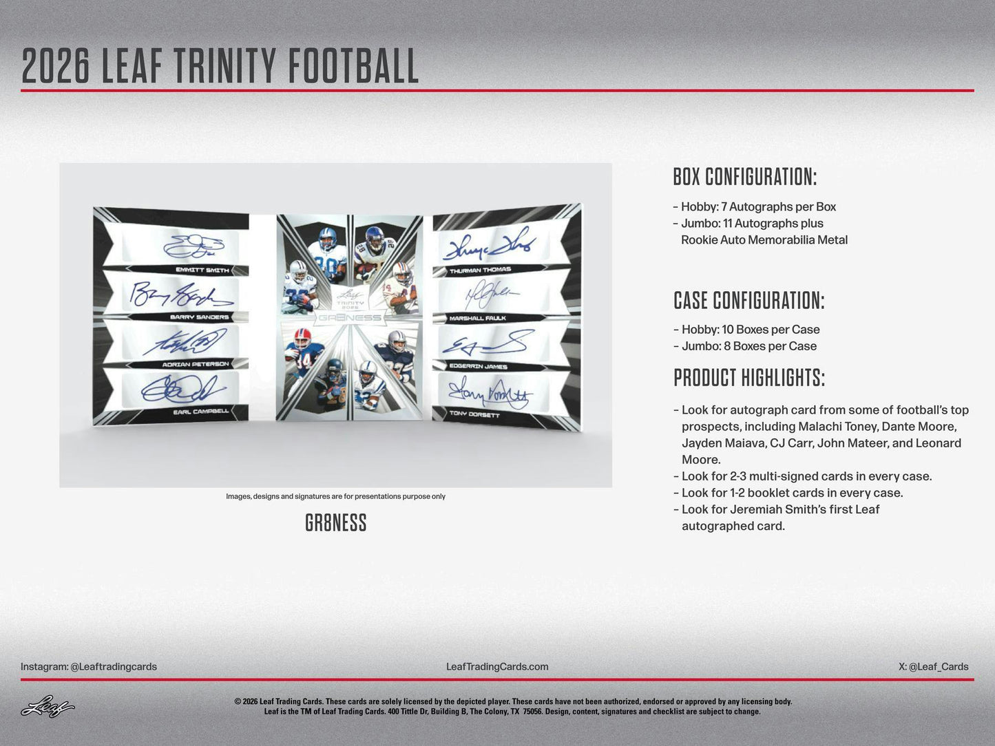 2026 Leaf Trinity Football Hobby Box | Columbia Sports Cards | Columbia Hobby - Sports Card Boxes - Toploaders - Card Savers.