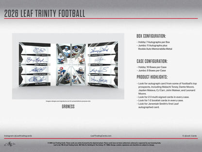 2026 Leaf Trinity Football Hobby Box | Columbia Sports Cards | Columbia Hobby - Sports Card Boxes - Toploaders - Card Savers.