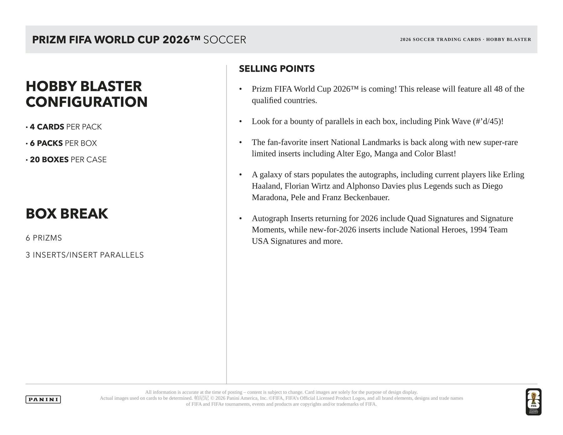 2026 Panini Prizm FIFA World Cup Soccer Blaster Hobby Box | Columbia Sports Cards | Columbia Hobby - Sports Card Boxes - Toploaders - Card Savers.
