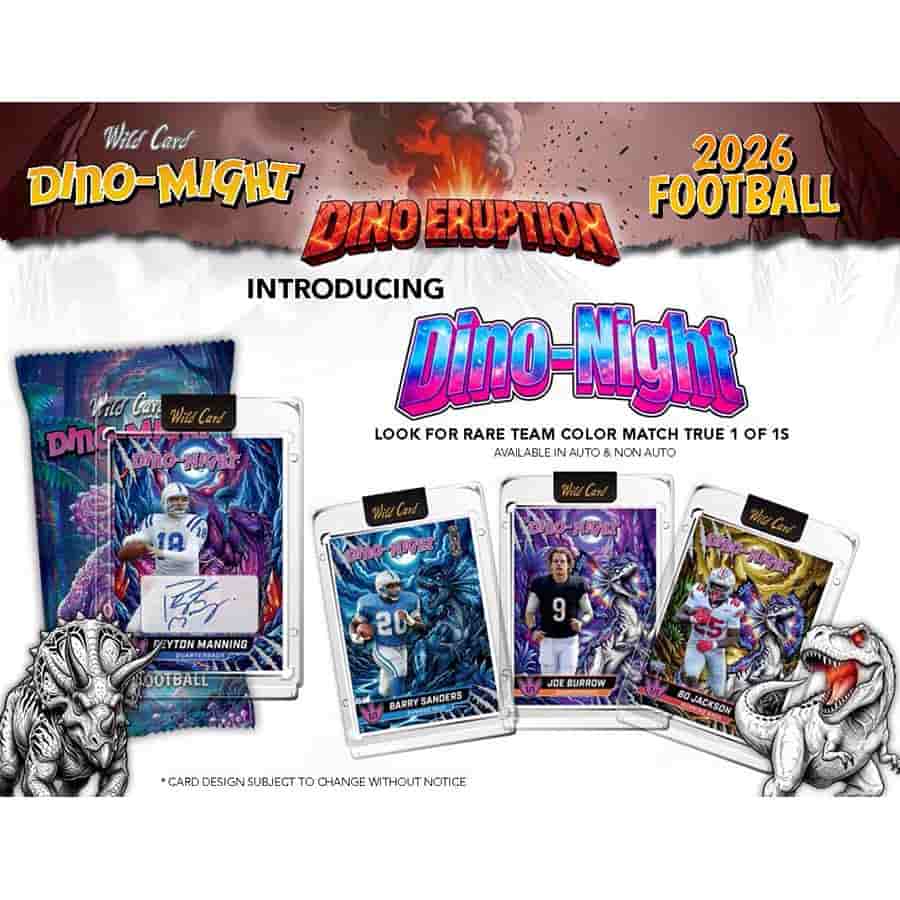 2026 Wild Card Dino-Might Football Dino Eruption Hobby Box | Columbia Sports Cards | Columbia Hobby - Sports Card Boxes - Toploaders - Card Savers.
