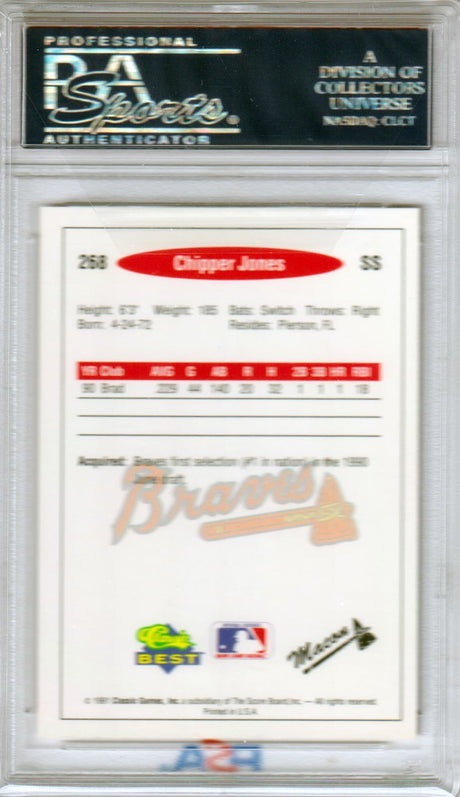 CHIPPER JONES 1991 Classic Best RC Rookie #268 PSA 10 GEM MINT - BRAVES