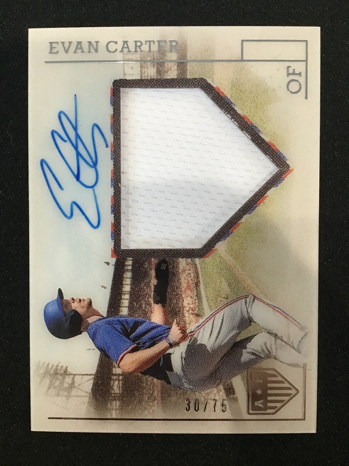Evan Carter 2023 Panini America's Pastime Patch Auto /75 #PMS-EC SP Rangers