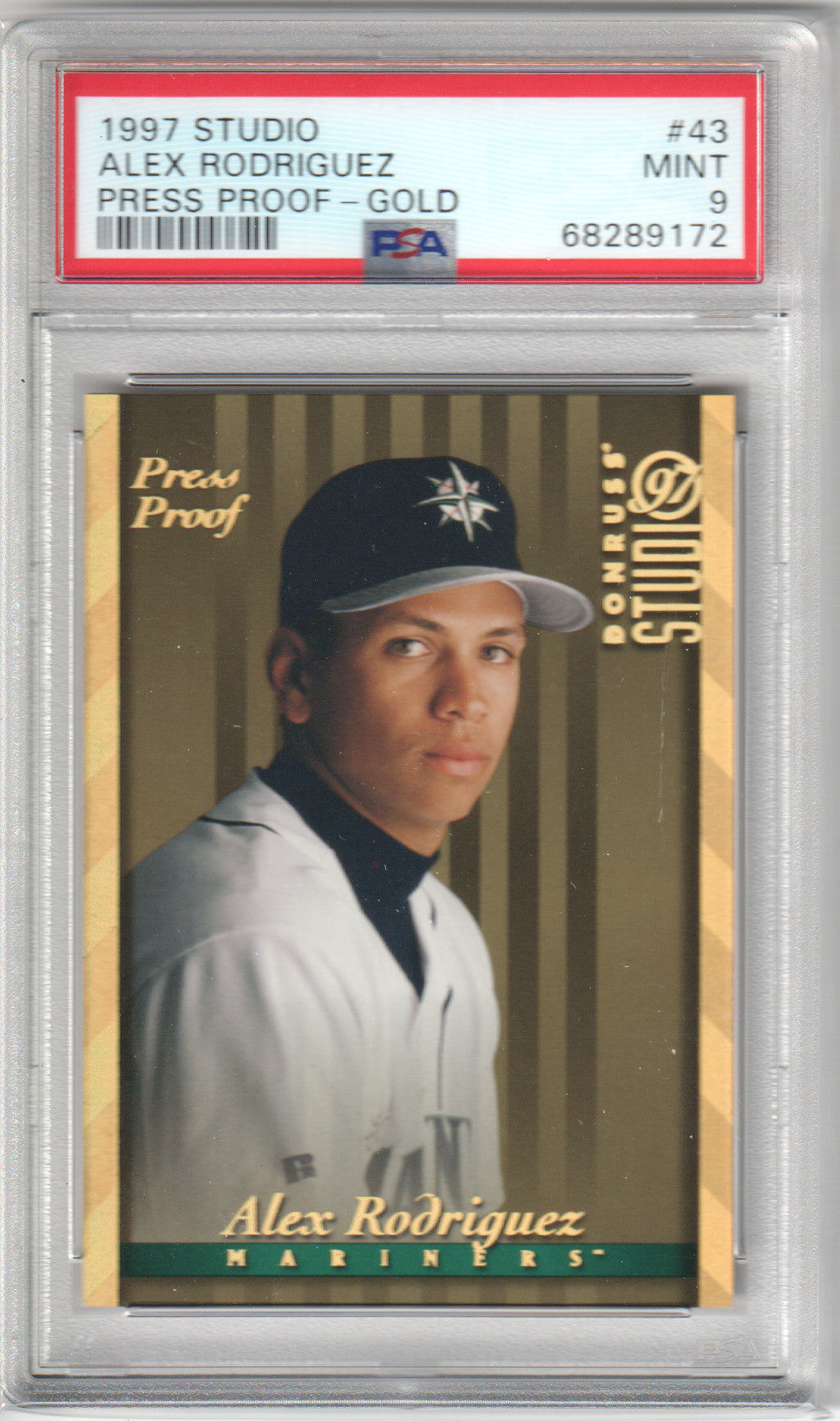 ALEX RODRIGUEZ 1997 Studio Press Proof #43 Gold PSA 9 MINT - MARINERS Pop 10