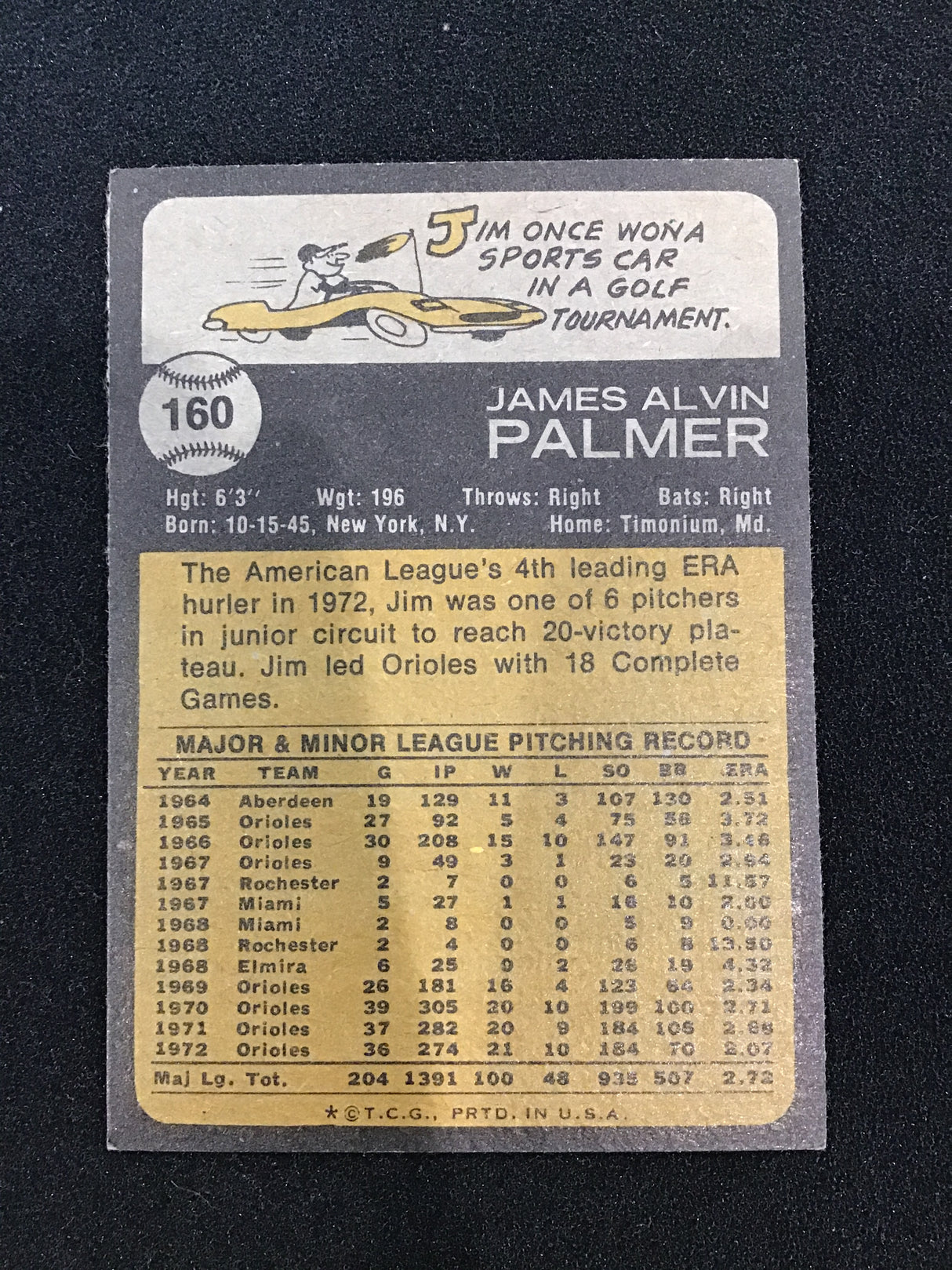 Jim Palmer 1972 Topps #160 - Baltimore Orioles