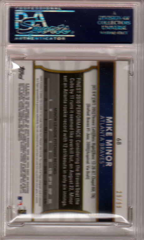 MIKE MINOR 2011 Topps Finest #68 Relic Autograph Orange Refractor PSA 9 #/99