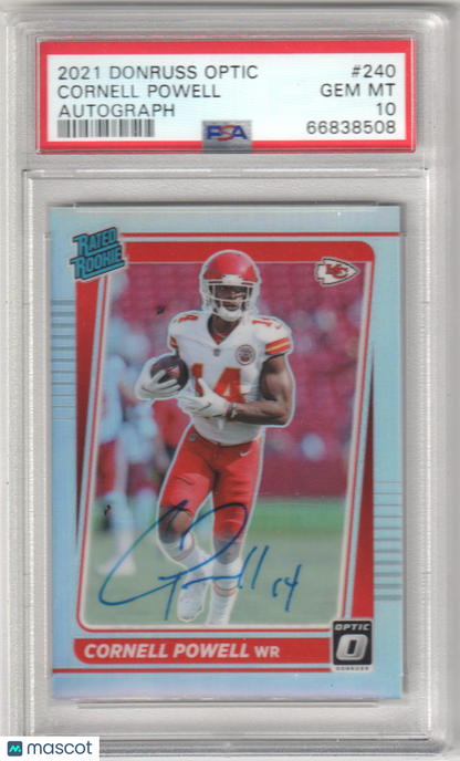 CORNELL POWELL 2021 Panini Donruss Optic RC Rookie #125 Autograph PSA 10 GEM