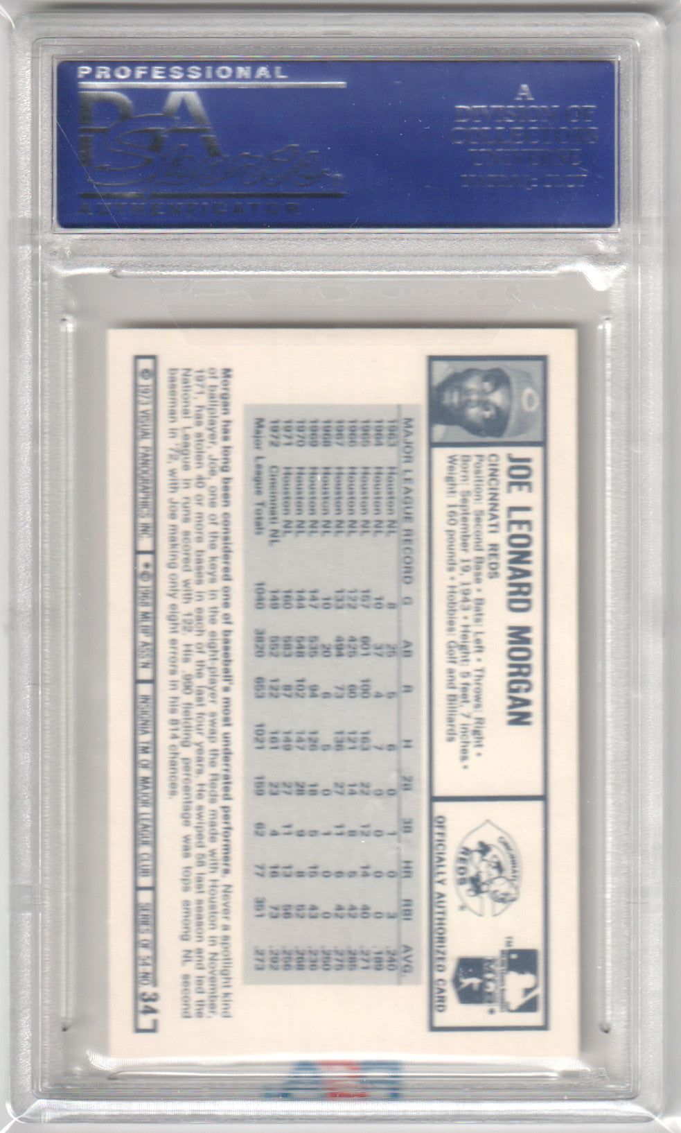 JOE MORGAN 1973 Kellogg's Pro Super Stars #34 PSA 8 NM - REDS