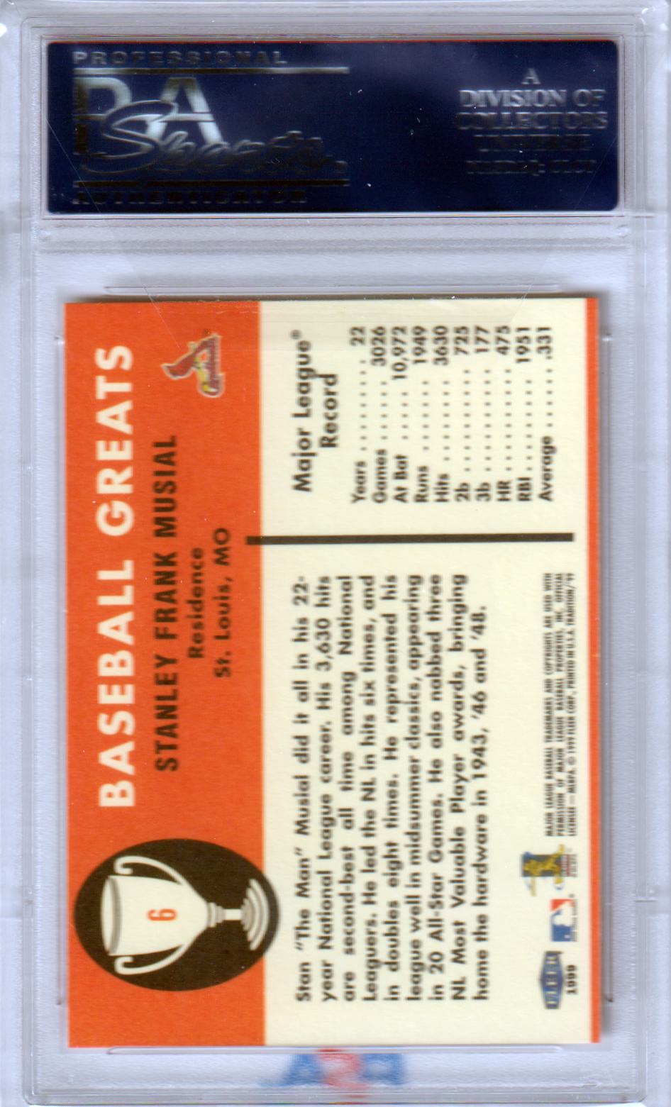 STAN MUSIAL 1999 Fleer Vintage 1961 #6 PSA 10 GEM MINT - CARDINALS