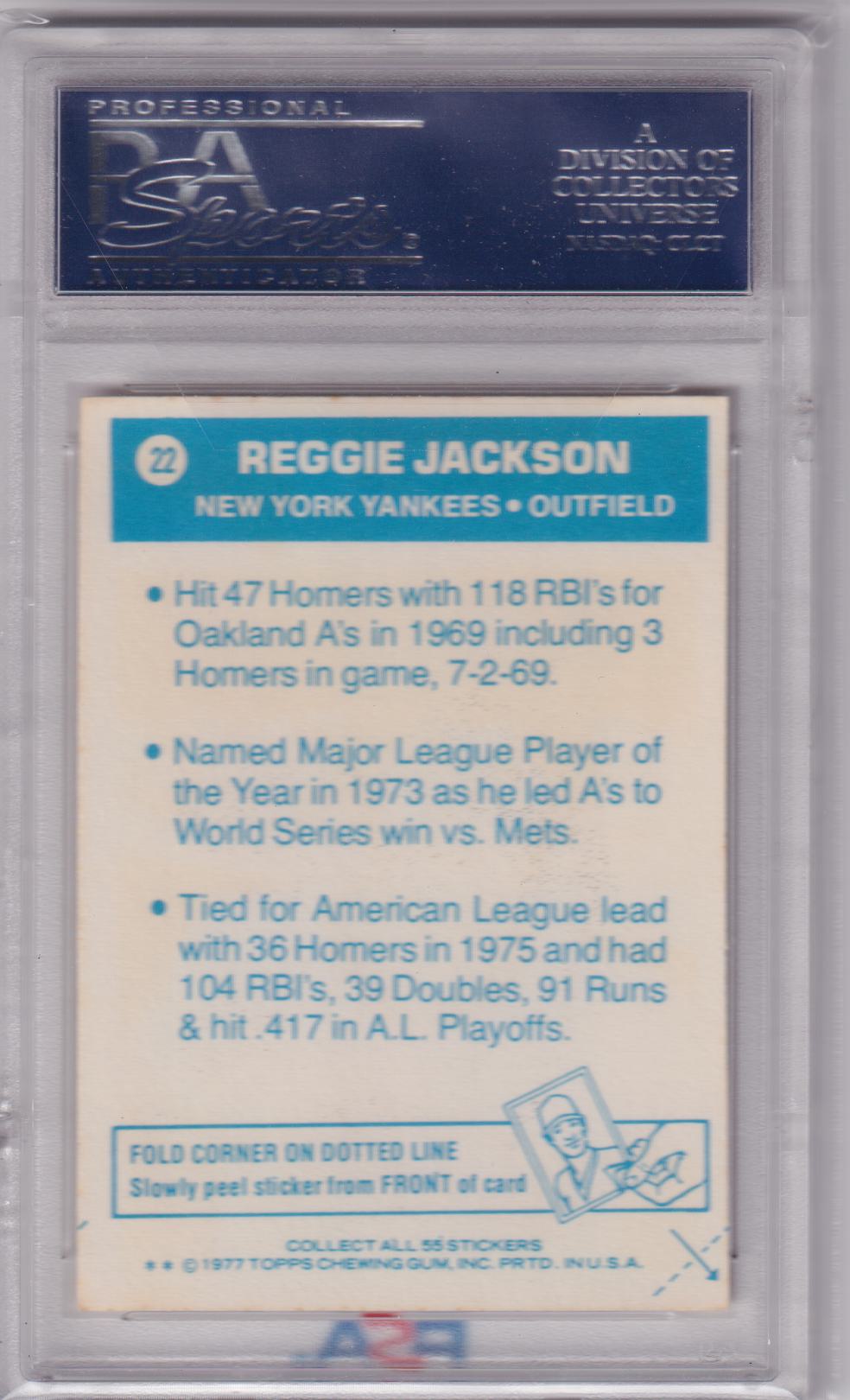 REGGIE JACKSON 1977 Topps Cloth Stickers #22 PSA 8 NM-MT - YANKEES