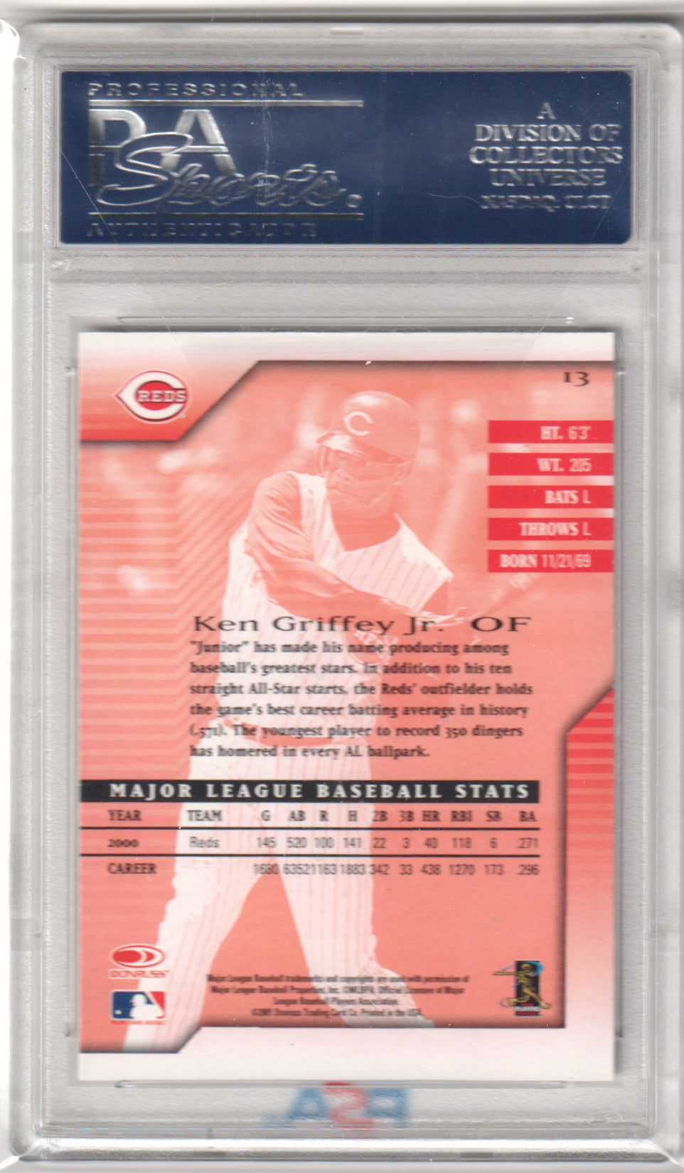 KEN GRIFFEY JR 2001 Donruss Signature #13 PSA 10 GEM MINT - MARINERS Pop 6