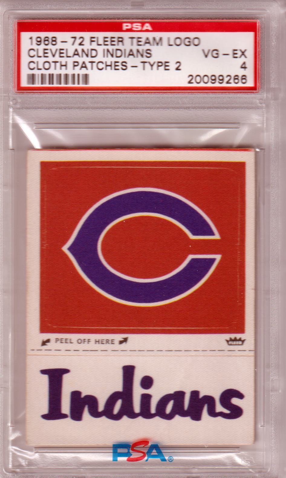 CLEVELAND INDIANS 1968-72 Fleer Team Logo Cloth Patches Type 2 PSA 4 POP 1!