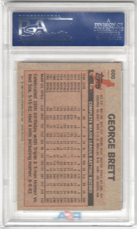 GEORGE BRETT 1983 Topps #600 PSA 9 MINT - ROYALS