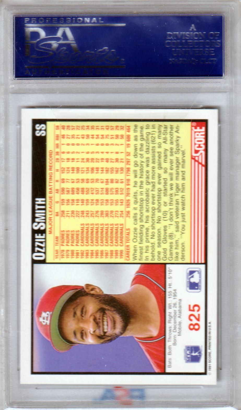 OZZIE SMITH 1991 Score #825 PSA 10 GEM MINT - CARDINALS HOF Pop 33