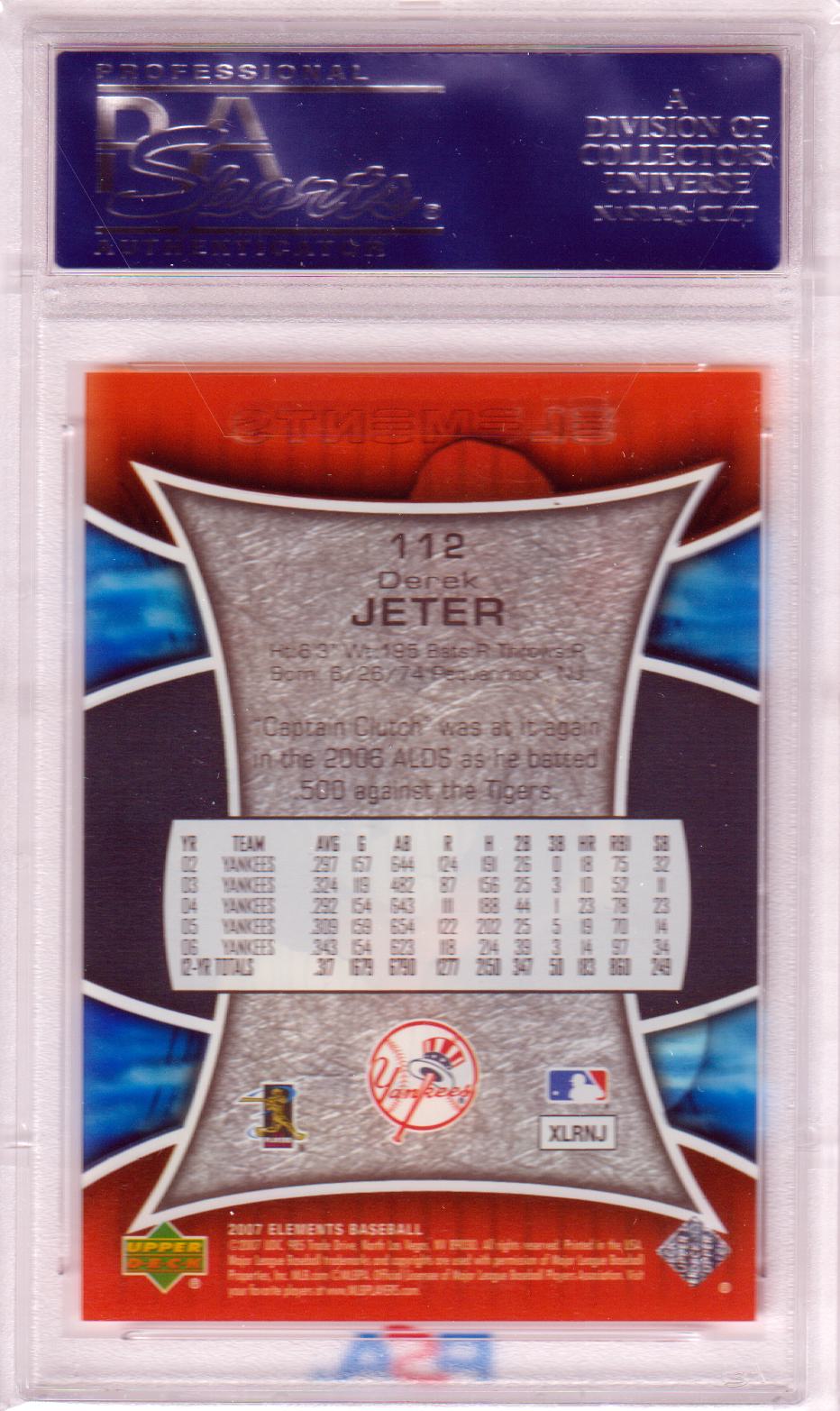 DEREK JETER 2007 Upper Deck Elements #112 PSA 10 GEM MINT YANKEES Pop 9
