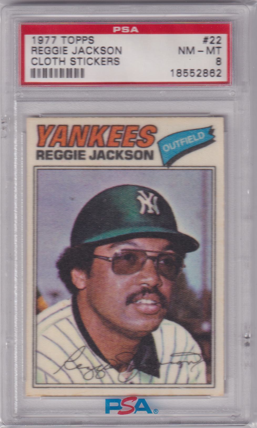 REGGIE JACKSON 1977 Topps Cloth Stickers #22 PSA 8 NM-MT - YANKEES