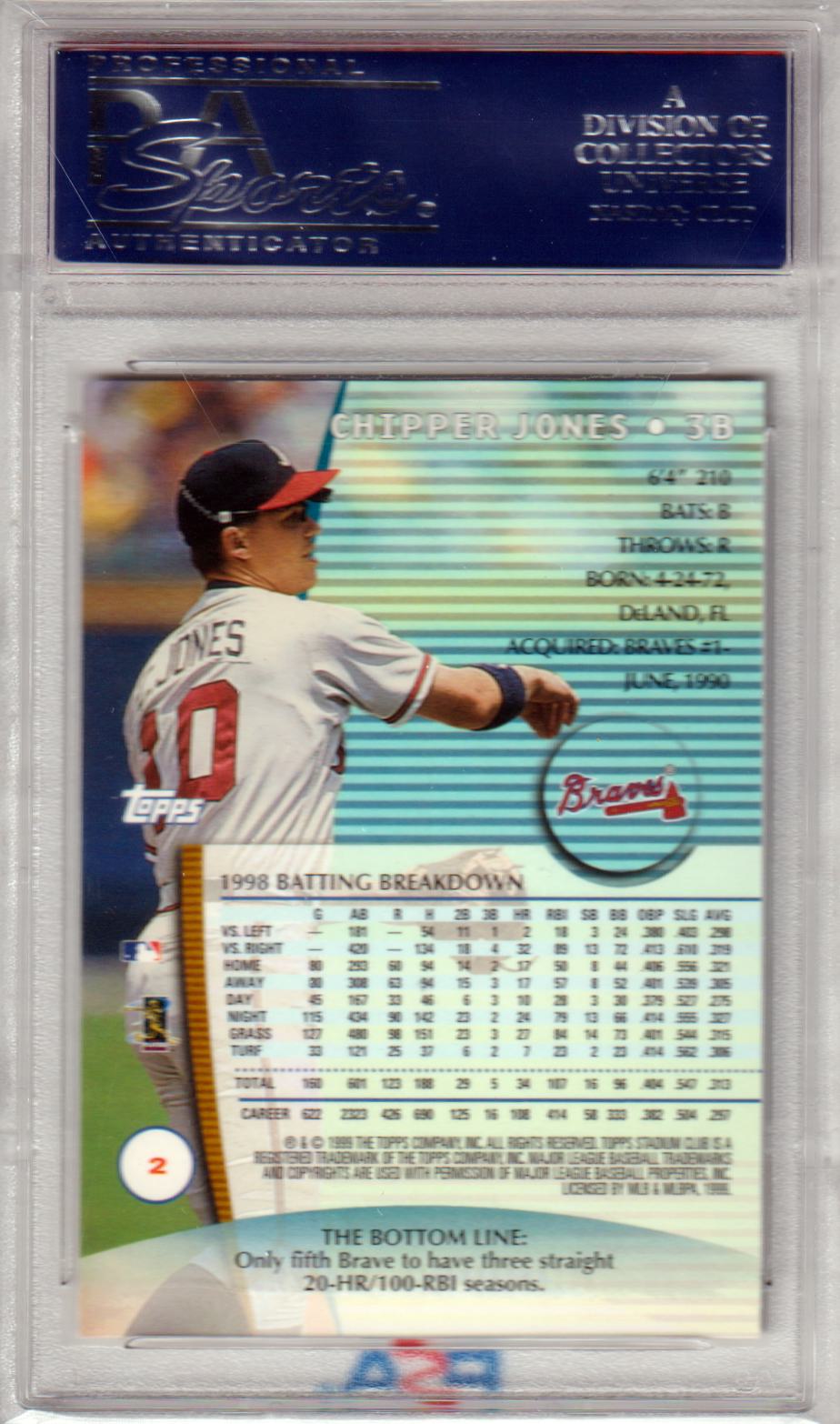 CHIPPER JONES 1999 Topps Stadium Club #2 PSA 10 GEM MINT - BRAVES Pop 11