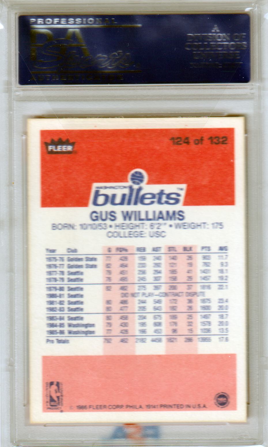 GUS WILLIAMS 1986 Fleer #124 PSA 9 MINT - BULLETS