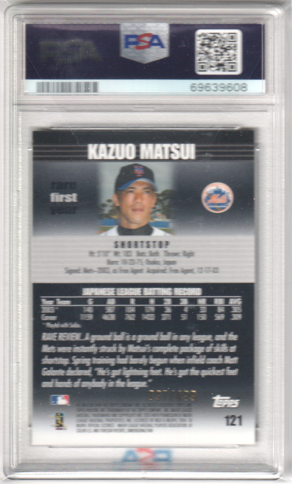 KAQUAO MATSUI 2004 Topps Pristine #121 PSA 10 GEM MINT - METS Pop 1