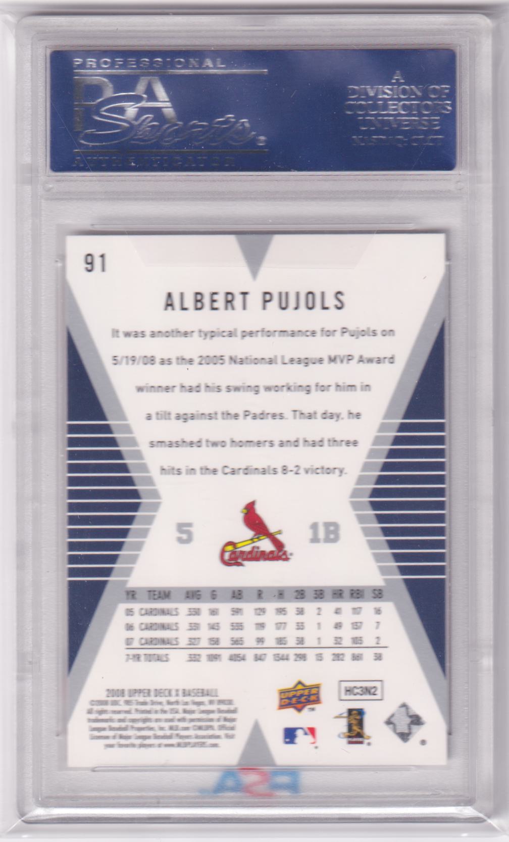 ALBERT PUJOLS 2008 Upper Deck X #91 PSA 10 GEM MINT - CARDINALS