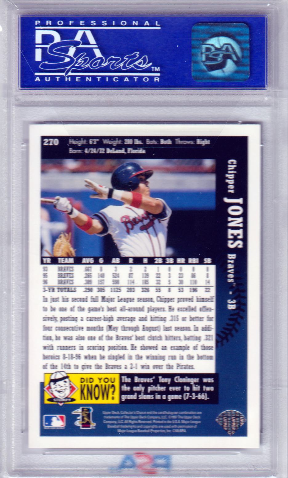 CHIPPER JONES 1997 Upper Deck Collector's Choice #270 PSA 9 MINT -  BRAVES