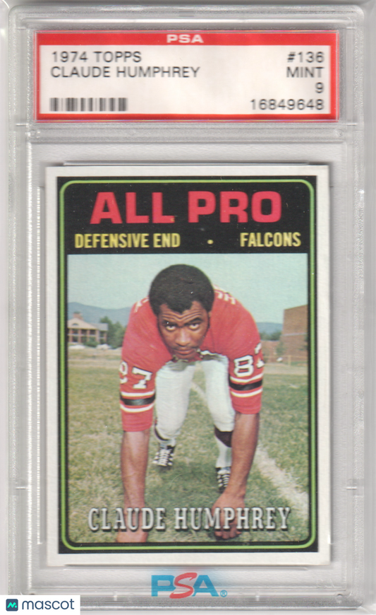 CLAUDE HUMPHREY 1974 Topps #136 PSA 9 MINT - FALCONS