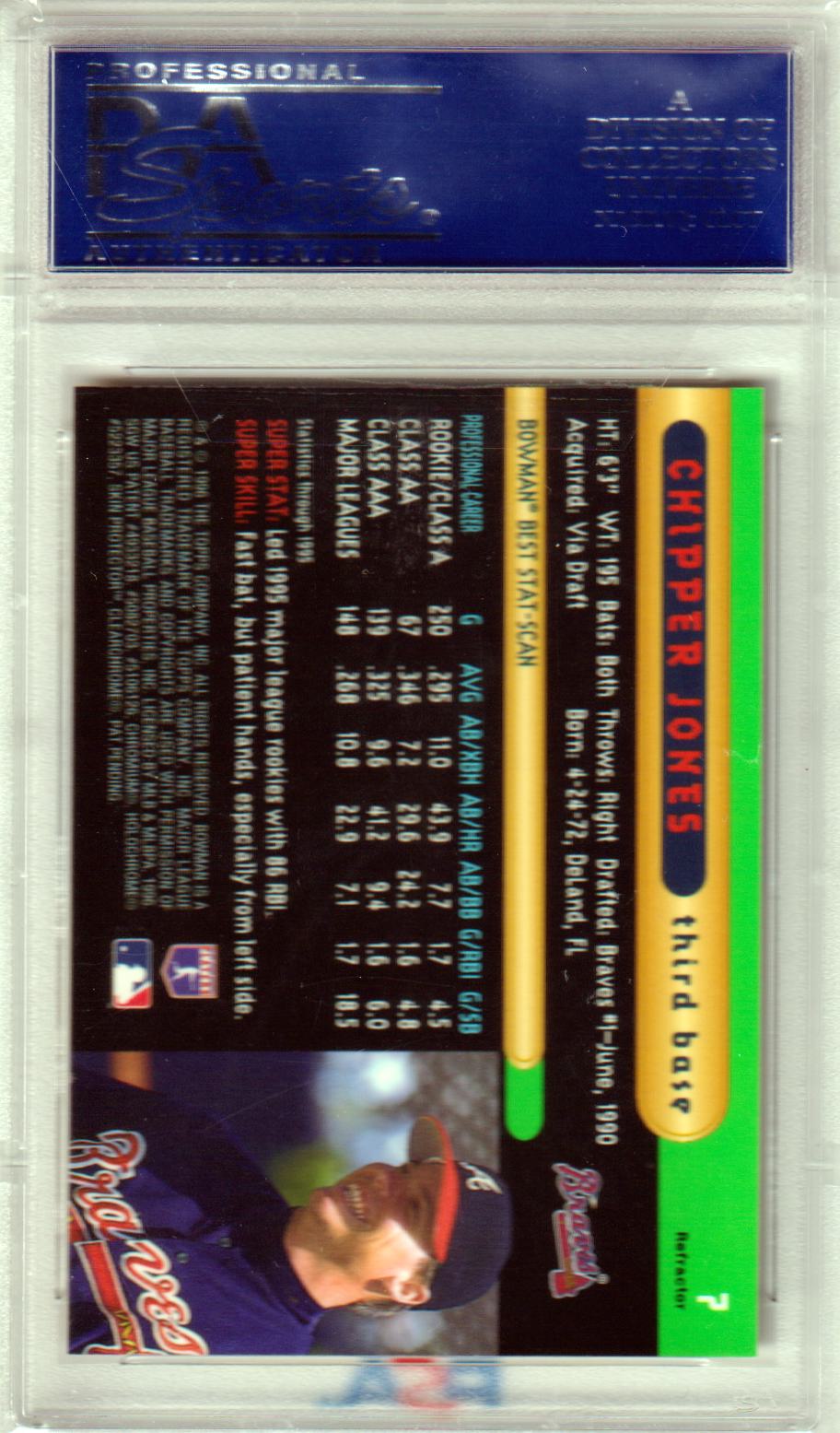 CHIPPER JONES 1996 Bowman's Best #7 Refractor PSA 10 GEM MINT BRAVES Pop 5