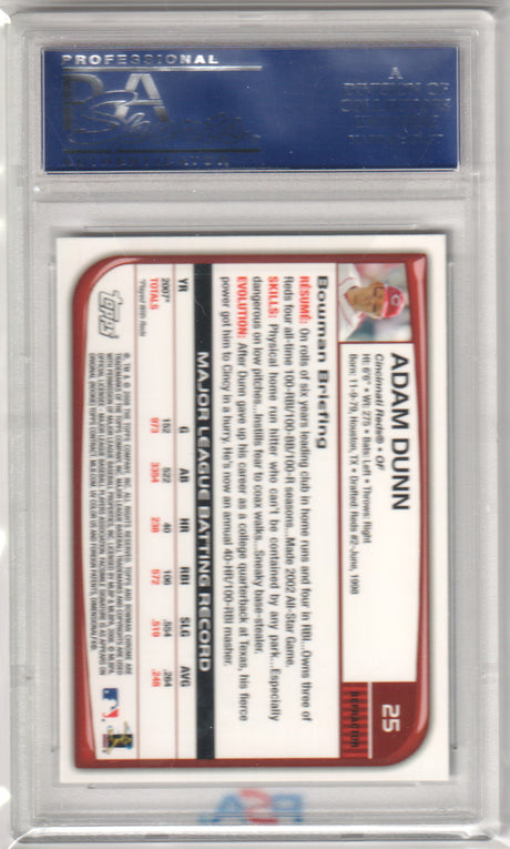 ADAM DUNN 2008 Bowman Chrome #25 Refractor PSA 10 GEM MINT - REDS