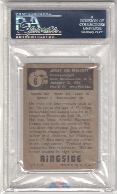 JERSEY JOE WALCOTT 1951 Topps Ringside #6 PSA 4 VG-EX