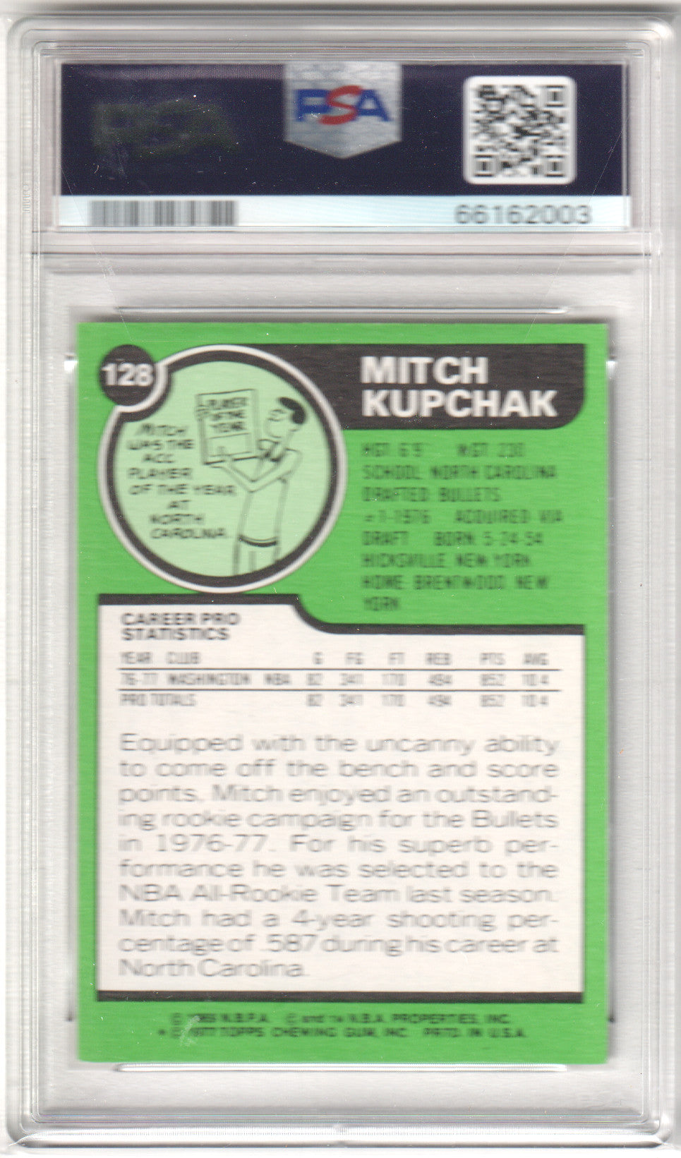 MITCH KUPCHAK 1977-78 Topps RC Rookie #128 PSA 8 NM-MT - BULLETS