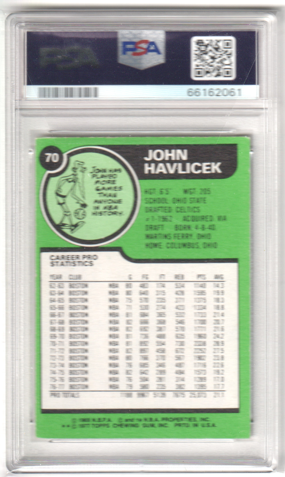 JOHN HAVLICEK 1977-78 Topps #70 PSA 6 EX-MT - CELTICS