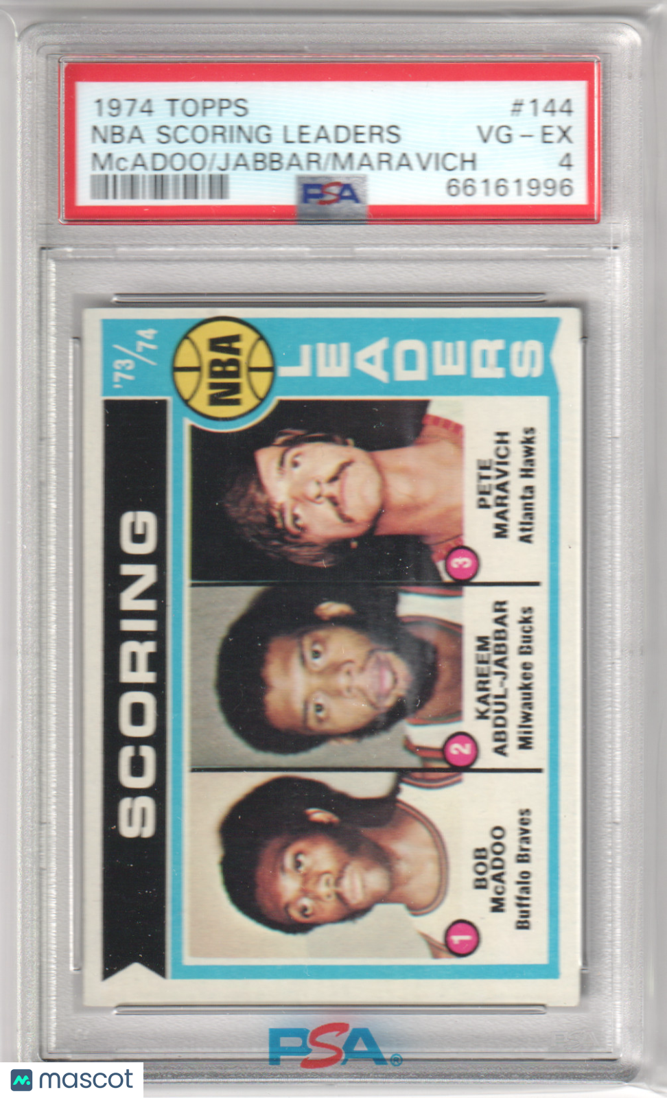 NBA Scoring Leaders 1974 Topps #144 McAdoo Jabbar Maravich PSA 4 VG-EX
