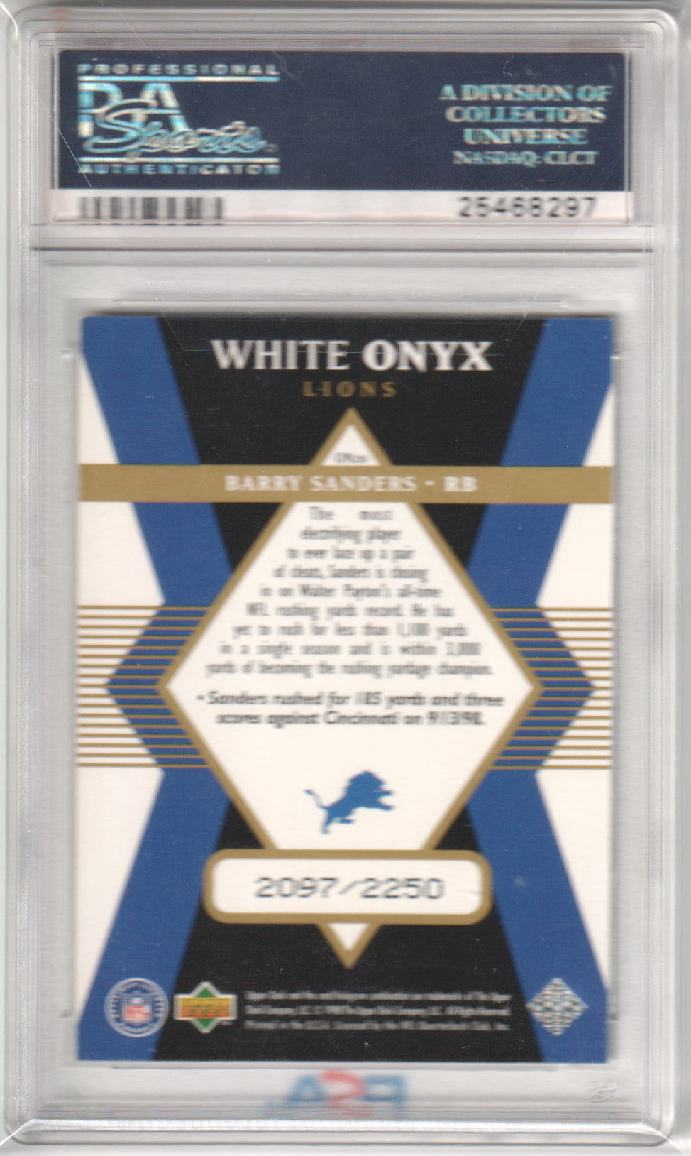 BARRY SANDERS 1998 Upper Deck Black Diamond Rookie RC -White Onyx PSA 6 LIONS