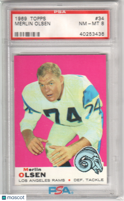 MERLIN OLSEN 1969 Topps #34 PSA 8 NM-MT - RAMS