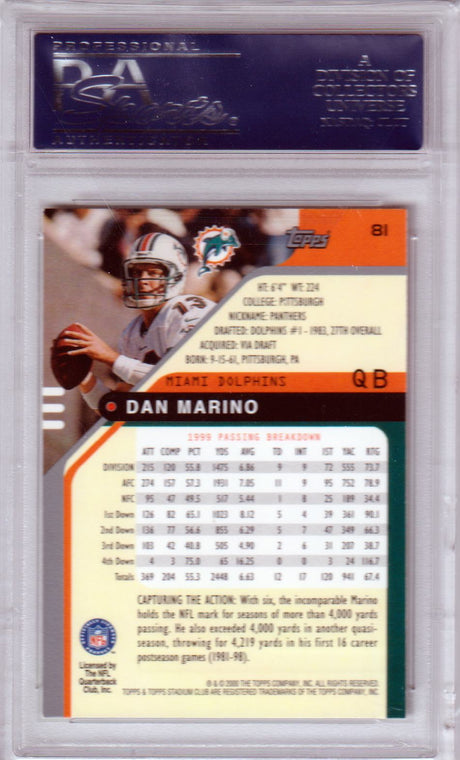 DAN MARINO 2000 Topps Stadium Club #81 PSA 10 GEM MINT - DOLPHINS