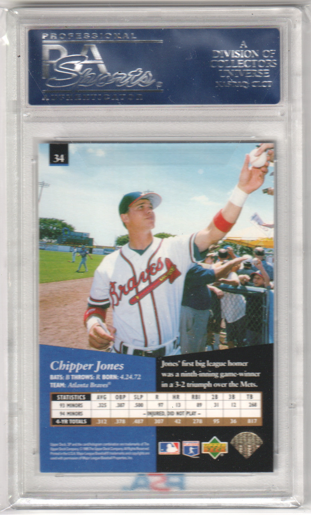 CHIPPER JONES 1995 Upper Deck SP #34 PSA 10 GEM MINT - BRAVES