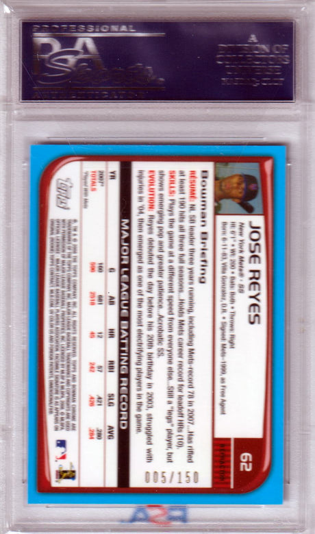 JOSE REYES 2008 Bowman Chrome #/150 Blue Refractor PSA 10 GEM MINT Pop 1