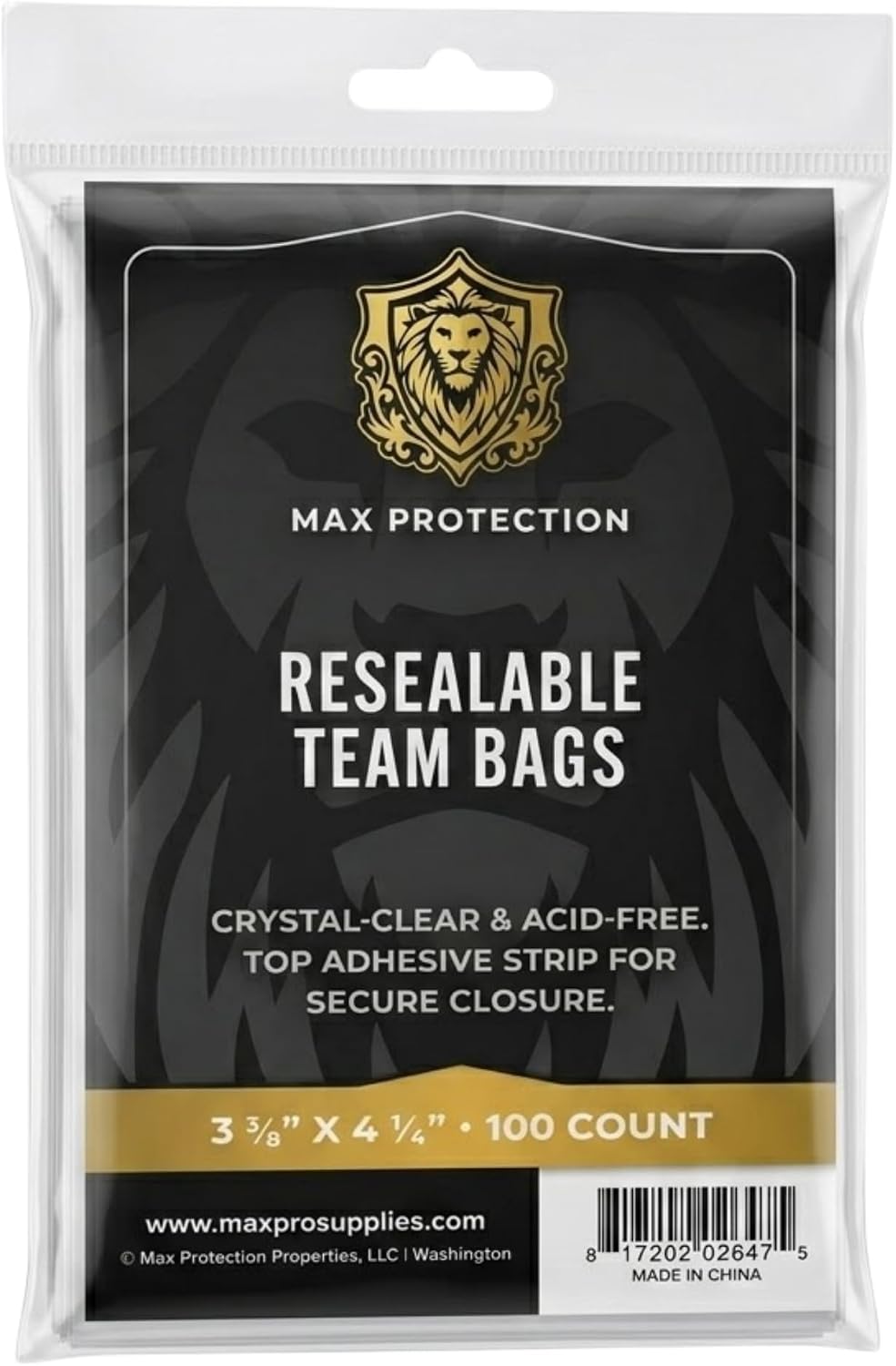 100ct Pack Resealable Team Bags / Sleeves - Max Protection - Columbia Sports Cards