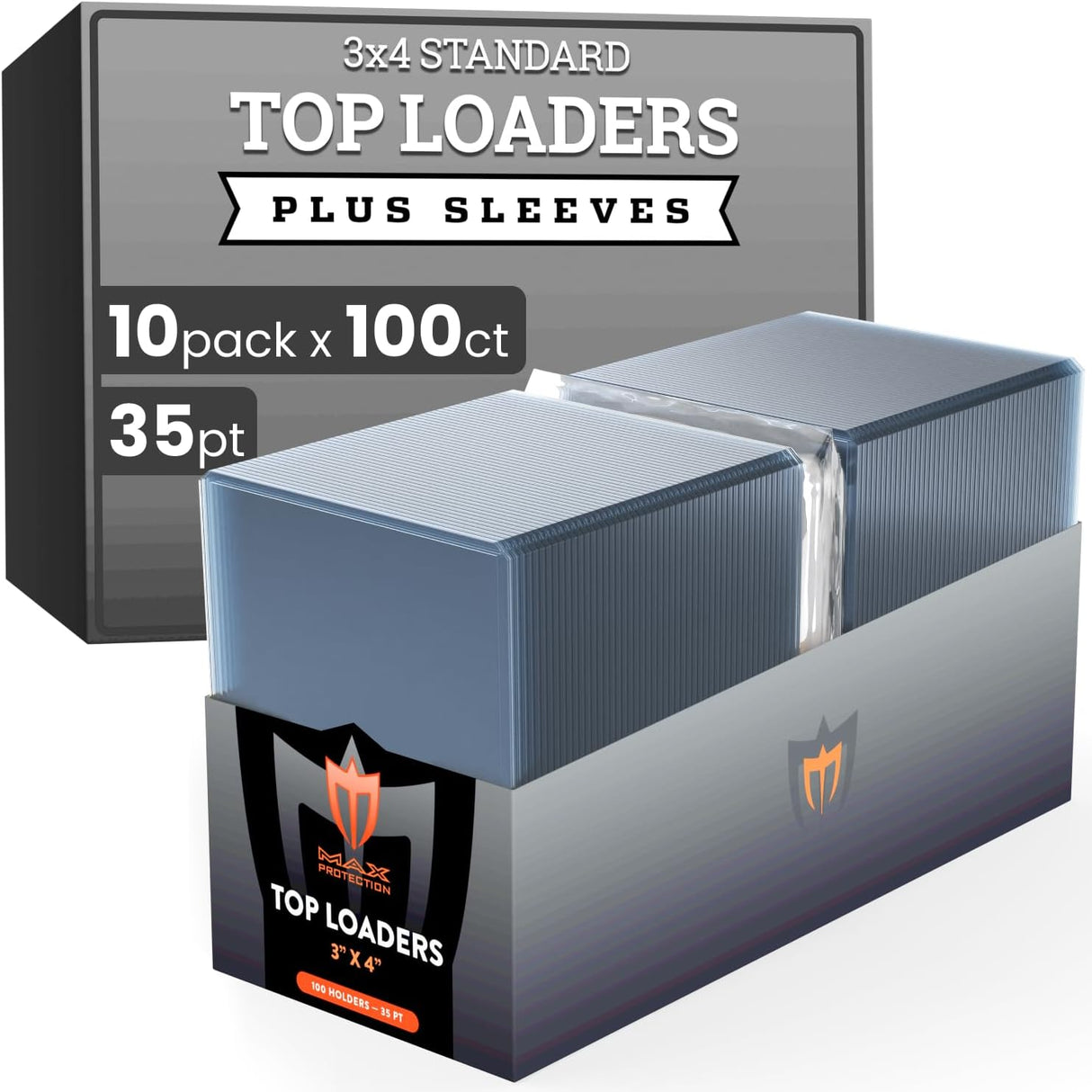 1000ct Case Ultra Max Pro 35pt Trading Card Toploaders plus Soft Sleeves | Crystal Clear Holders