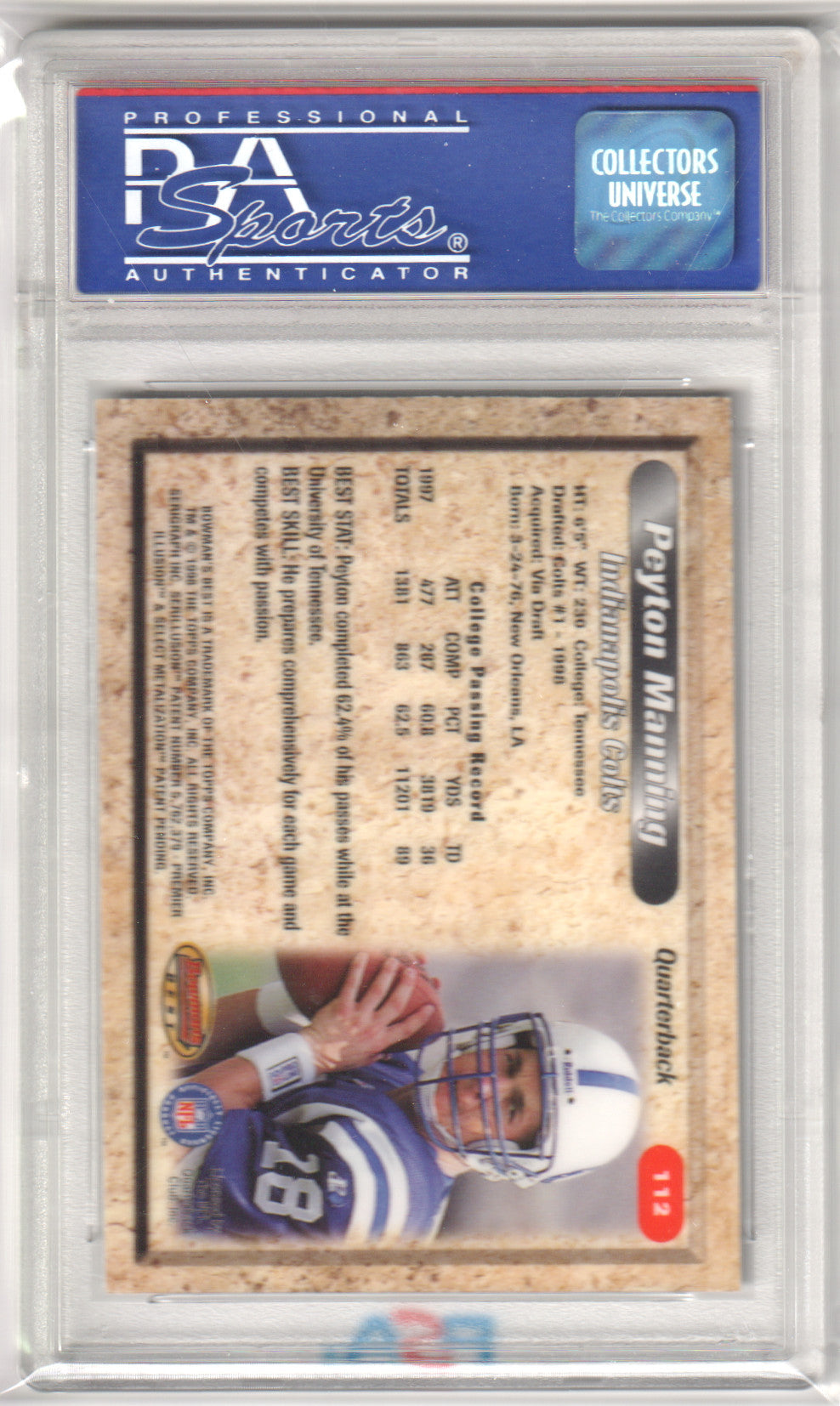 PEYTON MANNING 1998 Bowman's Best RC Rookie #112 PSA 10 GEM MINT - COLTS