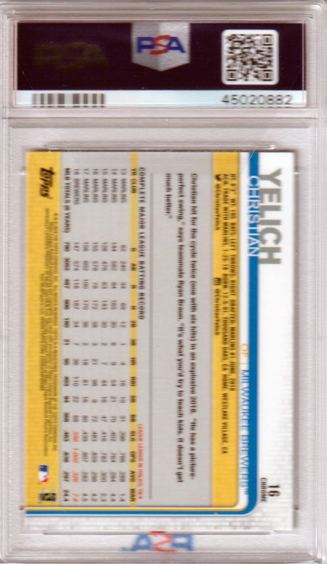 CHRISTIAN YELICH 2019 Topps Chrome #16 Holding Bat Prism Refractor PSA 9 MINT