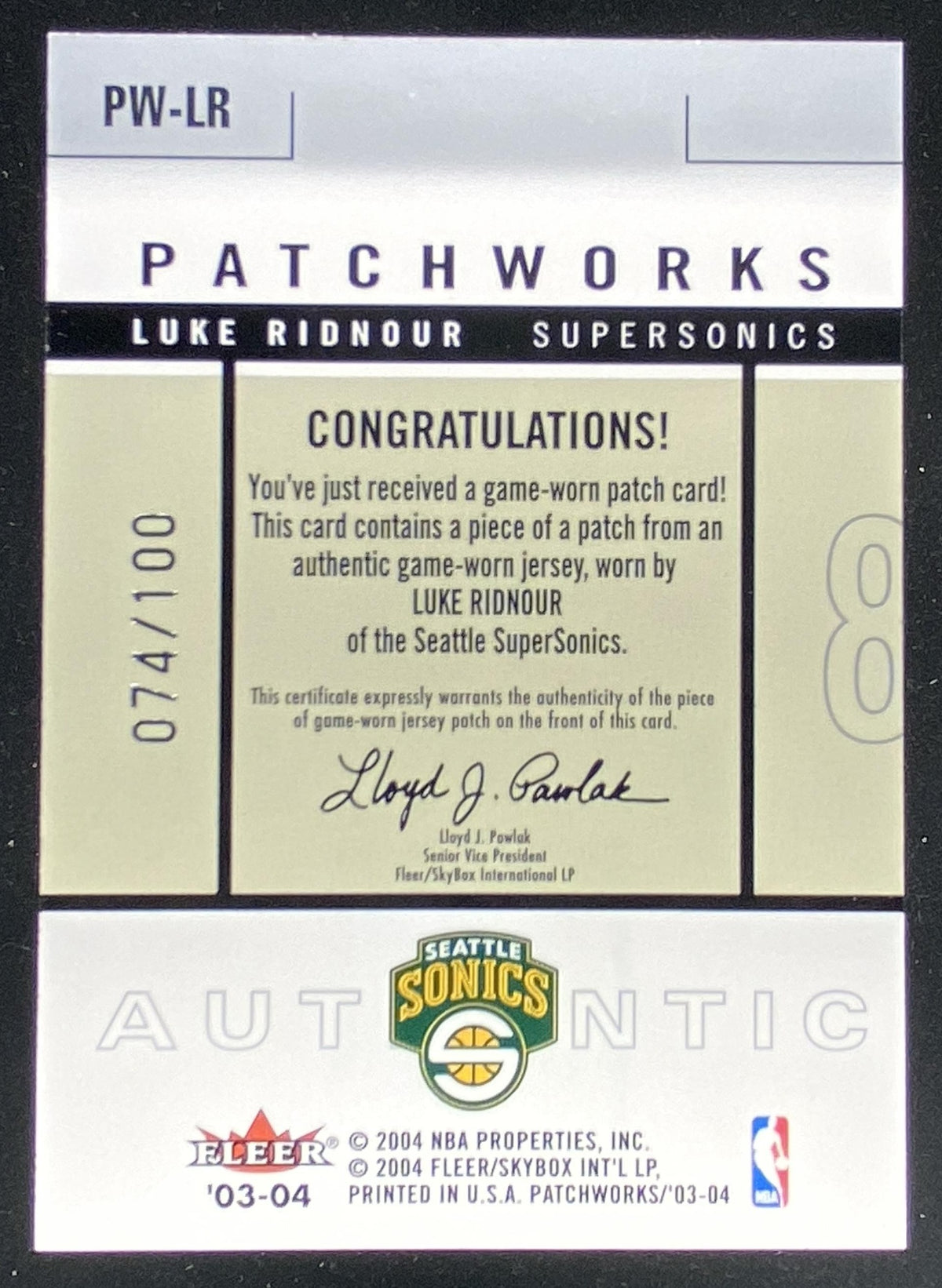2003 Fleer Patchworks Luke Ridnour trading card