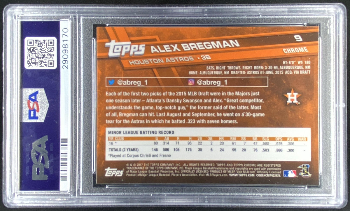 2017 Topps Chrome Alex Bregman #9 graded PSA 10 trading card