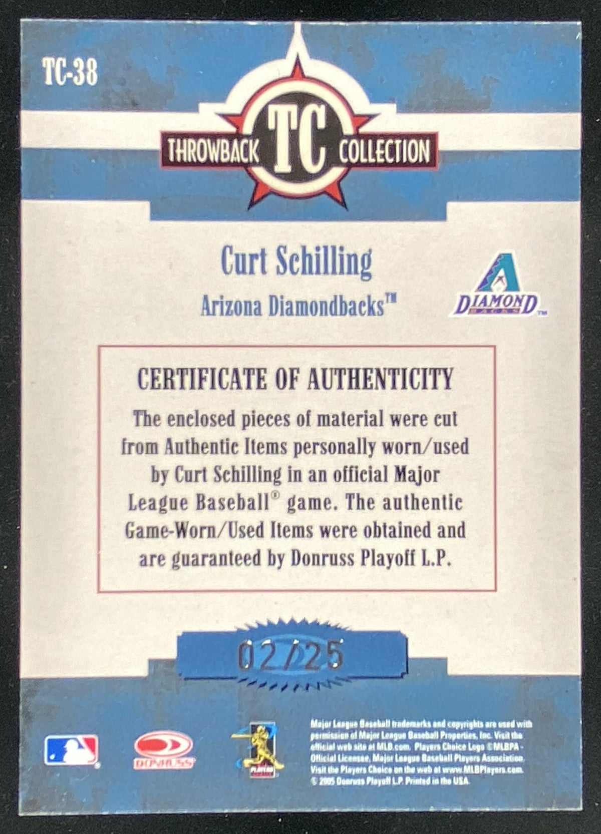2005 Donruss Throwback Threads Curt Schilling #TC-38 trading card