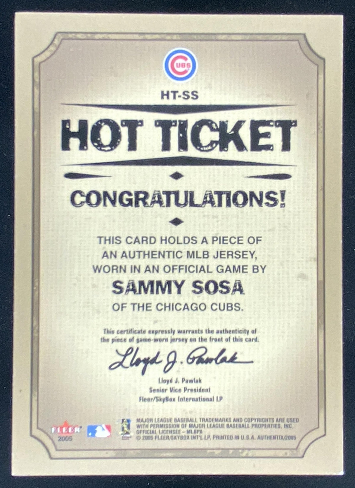 2005 Fleer Authentix Sammy Sosa #HT-SS trading card