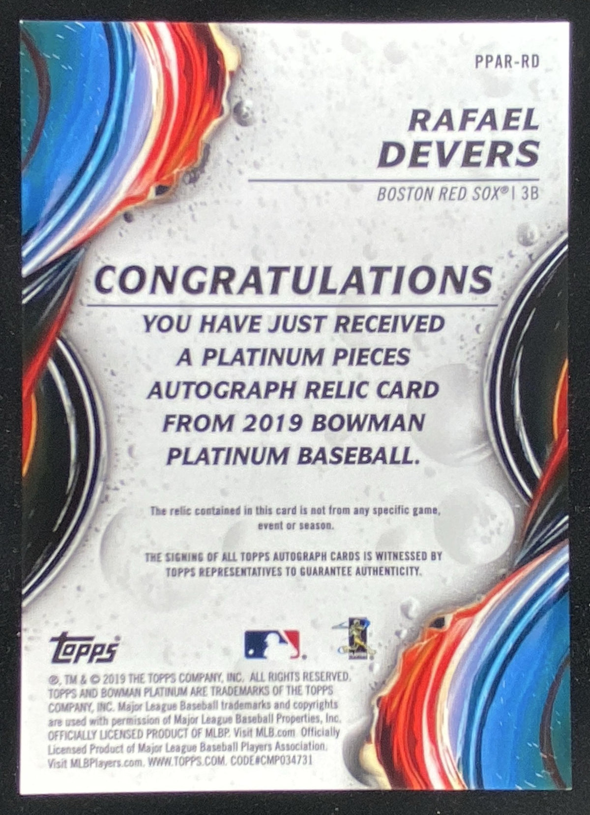 2019 Bowman Platinum Rafael Devers #PPAR-RD trading card