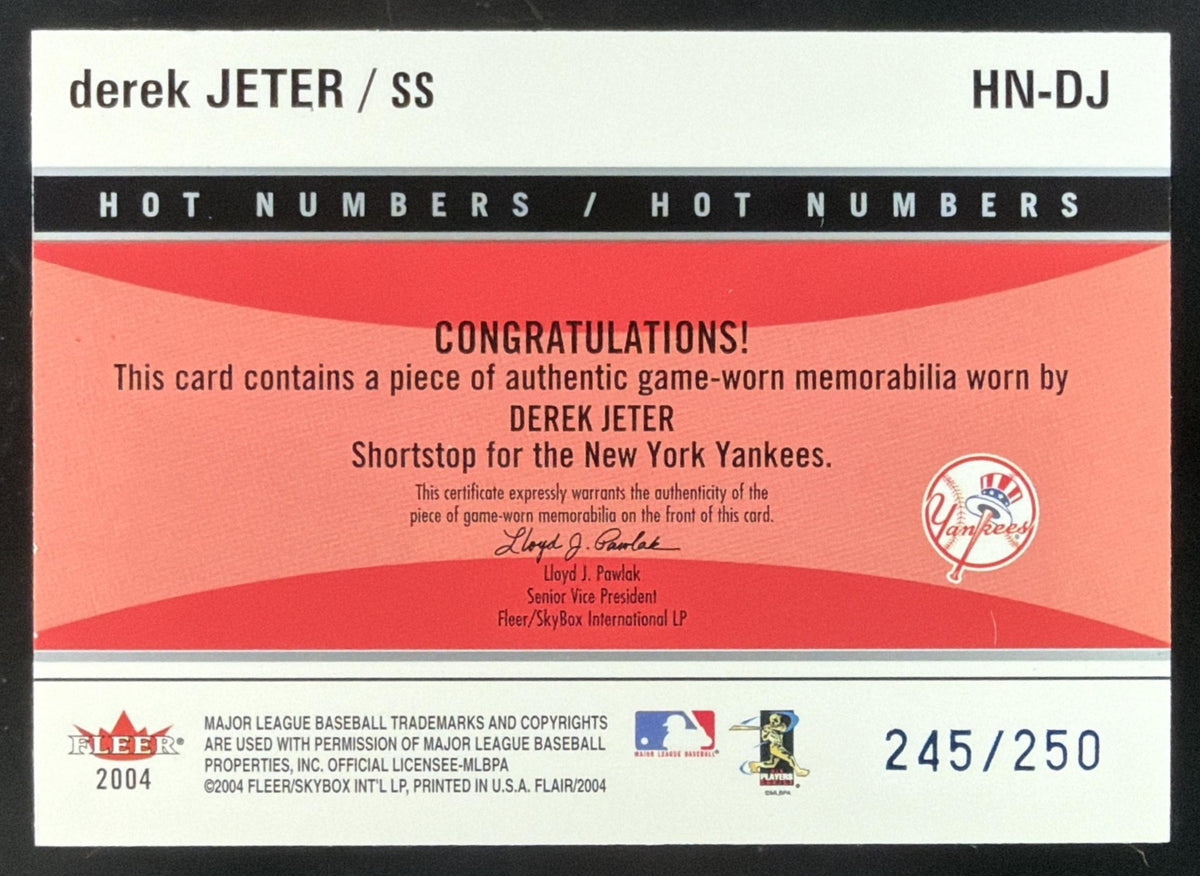 2004 Flair Hot Numbers Blue Derek Jeter Jersey /250