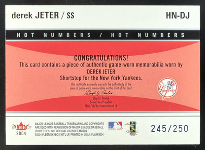2004 Flair Hot Numbers Blue Derek Jeter Jersey /250