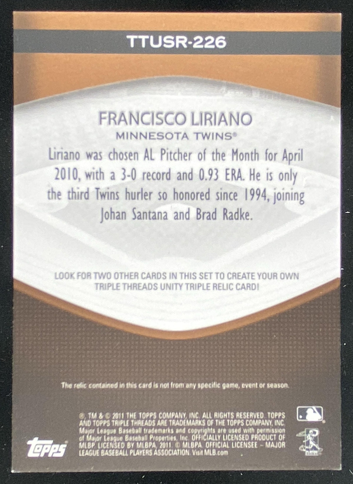 2011 Topps Triple Threads Francisco Liriano #TTURS-226 trading card